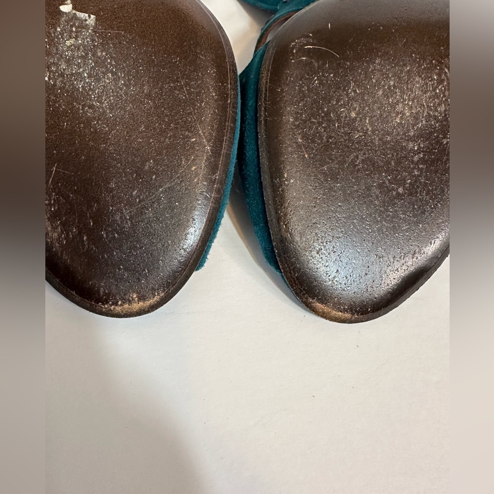 Goffredo Fantini Teal Slingback Shoes with Open Toe and Metallic Heel Sz 40 EU - Picture 7 of 9